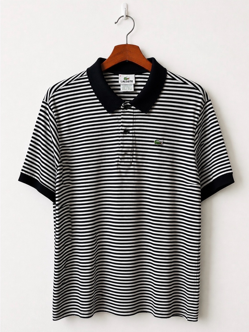 Vintage Lacoste Polo Shirt Made in France Black White Striped Mens XL- 6